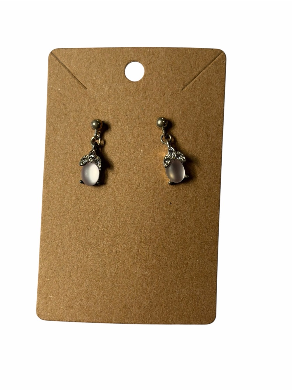 Delicate White Stone Drop Earrings with Leaf Accent